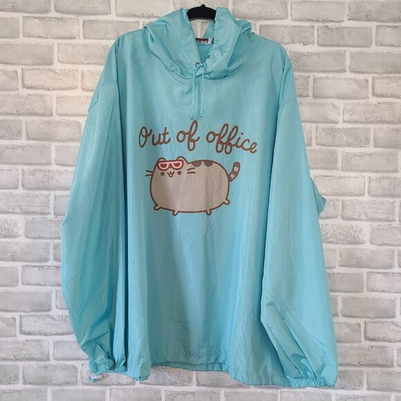 Pusheen Out of Office Pullover Windbreaker Jacket Blue Plus Size 3XL Culture Fly - Picture 1 of 8